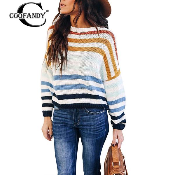 

women fashion round neck long sleeve causal stripes knitted autumn, winter sweater multicolor, White;black