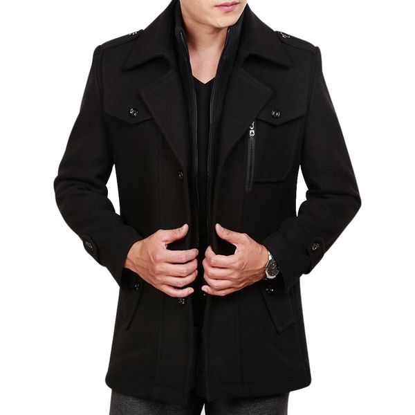 

jodimitty fleece jacket men wool coat with pockets winter cashmere standing collar gray black lapel men's winter coat plus size