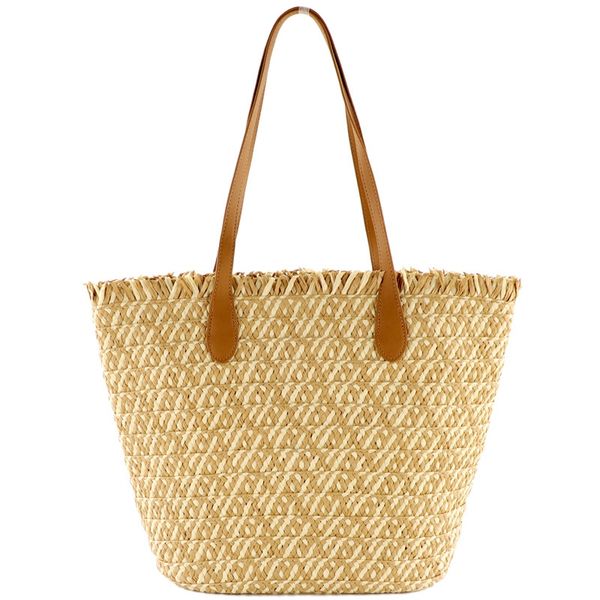 

women's retro paper rope straw bag fashion large capacity woven bag shoulder casual beach handbag