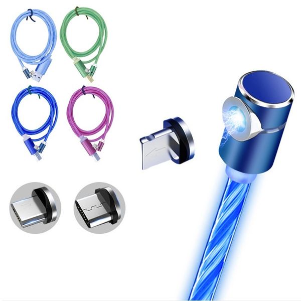 

Magnetic Charging Cable 90 Degree LED Type-C Micro USB 3 in 1 Charger Cell Phone Cables for Android iPhone Metal Head Cord Line