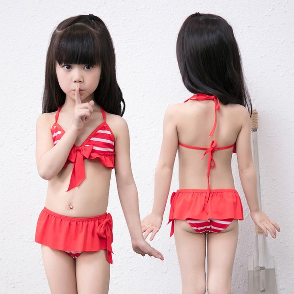 

2019 summer new kids swimsuit striped bow children swimwear kids separate two pieces skirted swimsuit girls bikini swim wear