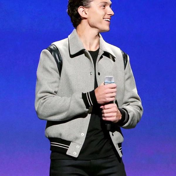 

19fw back witch letter printing panelled jacket stitching fashion button coat casual street outerwear gray long sleeve jackets hfhljk056, Black;brown