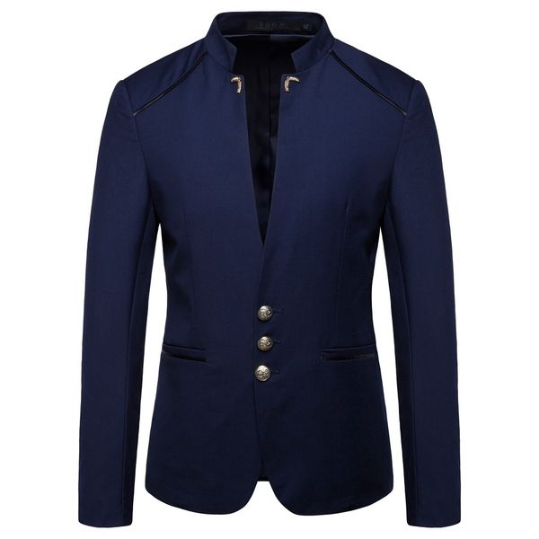 

ouma 2019 spring new style men's suit jacket-style plus-sized stand-collar sun yat-sen costume, White;black