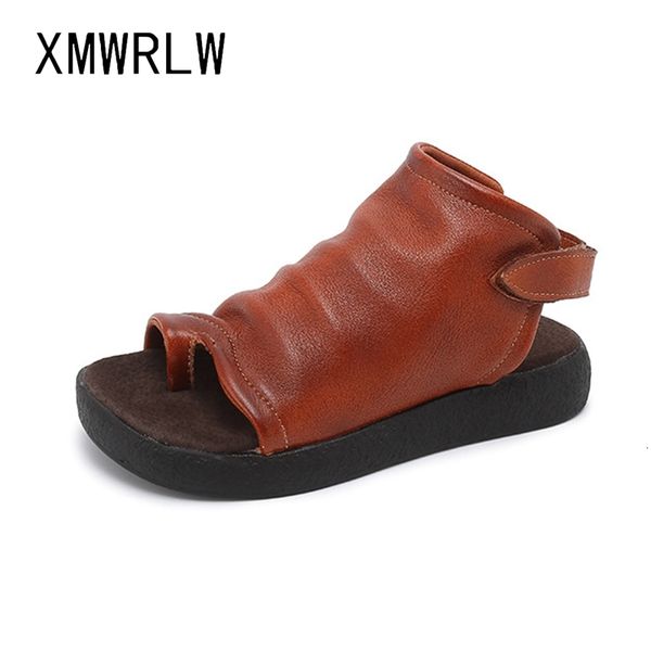 

flop xmwrlw women's flip genuine leather retro 2020 summer ladies high heels handmade women sandals shoes, Black