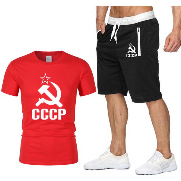 

2020 new print two piece men's t-shirt + shorts set summer t shirt men moscow russian t-shirt sports men's clothing, Gray