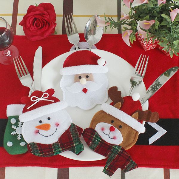 

4pcs cutlery holder pocket fork knife tableware dinnerware pouch bag santa claus snowman xmas decor christmas table decoration