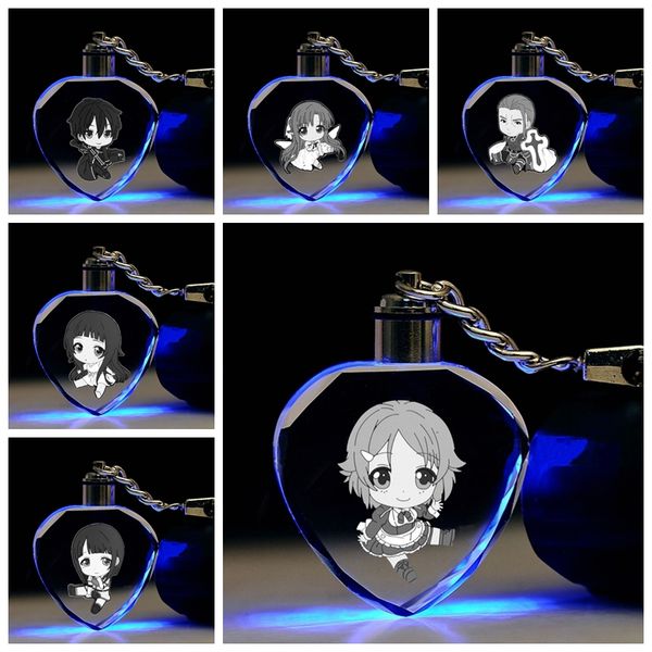 

cosaner sword art online heart shaped anime led key chains keyring crystal toy keychain light keyholder gifts, Silver