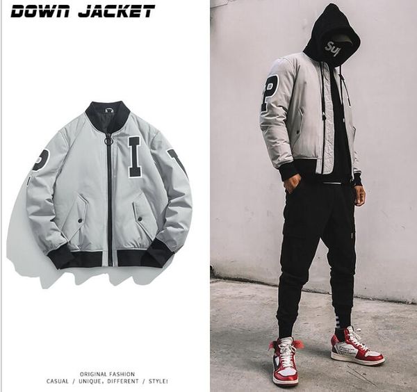 

2019 japanese loose baseball collar down jacket men winter white duck down coat men's warm jackets coats, Black