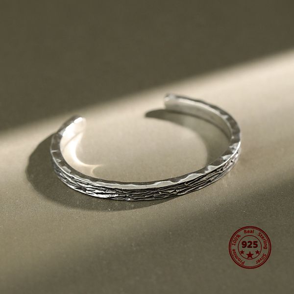 

100% s925 sterling silver women's open bracelet simple joker retro jewelry cool style wild femininity for holiday surprise, Golden;silver