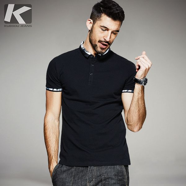 

Kuegou New Summer Mens Polo Shirts Patchwork Black Color Brand Clothing For Man 'S Wear Short Sleeve Clothes Male Slim Tops 1545