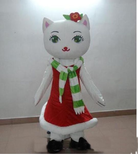 2019 Factory Outlets quente branco dos desenhos animados do traje da mascote do gato de Natal gatos Character Vestuário festival Festa de Halloween do vestido extravagante