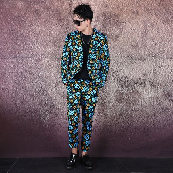 

men's suits & blazers men 2pcs sets (jacket+pant) male streetwear hip hop casual slim fit suit blazer jacket pant stage clothing can cu, White;black