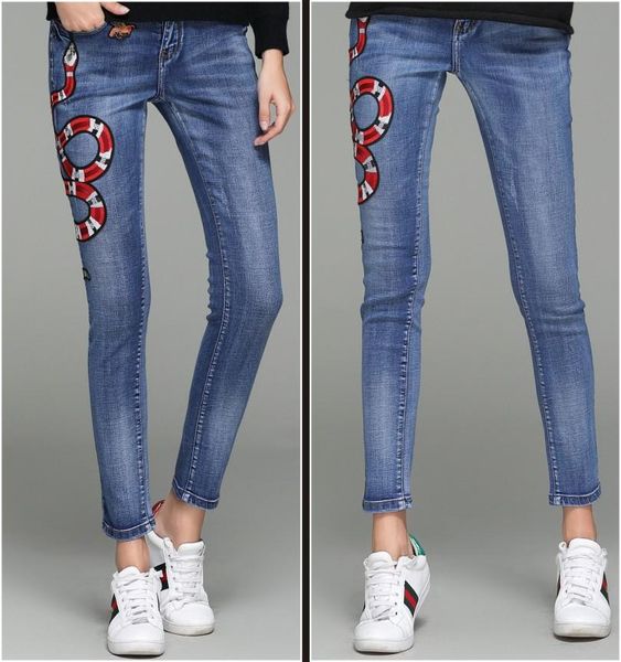 

womens designer jeans pants luxury jeans pants famous model elegant fashionable snake floral embroidery new arrived trousers high quality
