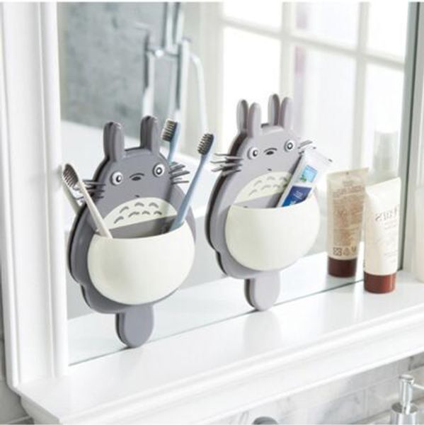 

2020 new cartoon toothbrush wall mount holder cute totoro sucker box bathroom organizer tools accessories dark gray light gray