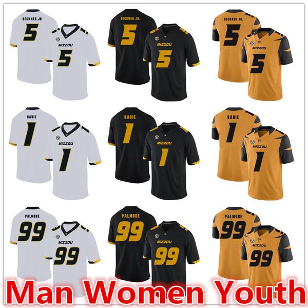 

customize ncaa missouri tiger football jerseys terry beckne jr. 5 tyler badie 1 walter palmore 99 jersey any name number size s-5xl, Black
