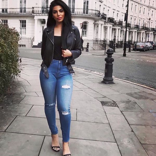 

полые женские стрейч полые джинсы женские джинсы стрейч, Black;white