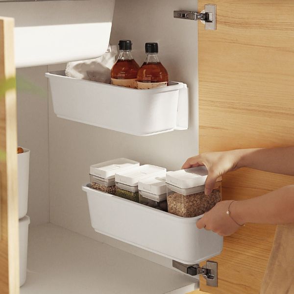

kitchen rack wall-mounted punching drawer type with pull-out rail spice bottle dishes storage shelf cabinet space use