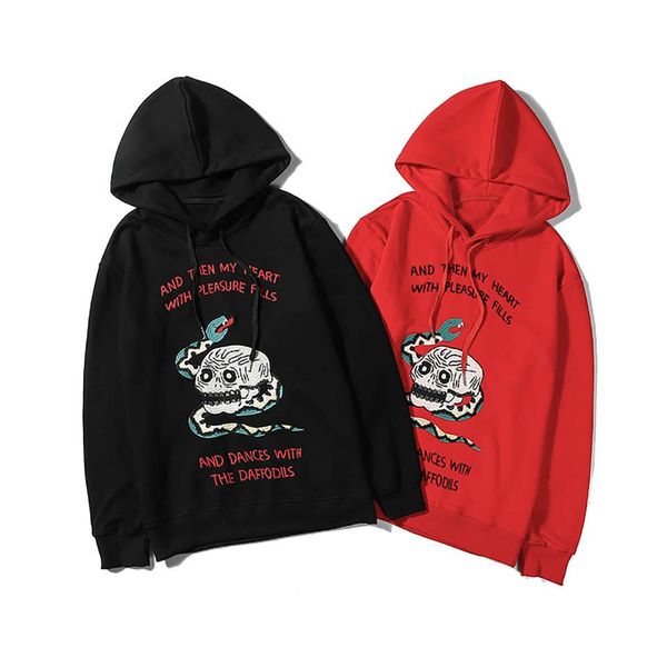 

19ss mens конструктора hoodie luxury улица хип-хоп высокого качества с капюшоном свитер черепа зеленого змея вышивка мода бренд спортивный с, Black