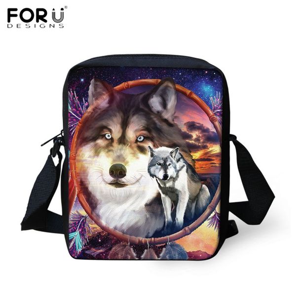 

forudesigns 3d animal husky wolf print messenger bags child mini travel crossbody bag zipper shoulder bag for ladies mom bolsa