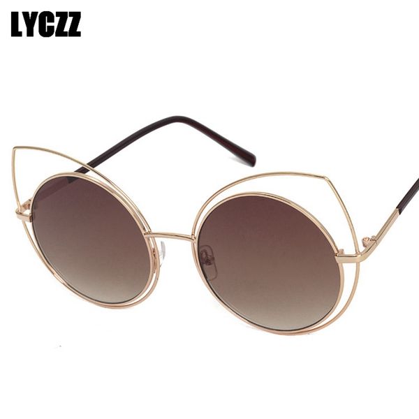 

lyczz brand oversized alloy frame sunglasses outdoor anti-reflective eyewear round shape goggle lentes opticos mujer, White;black