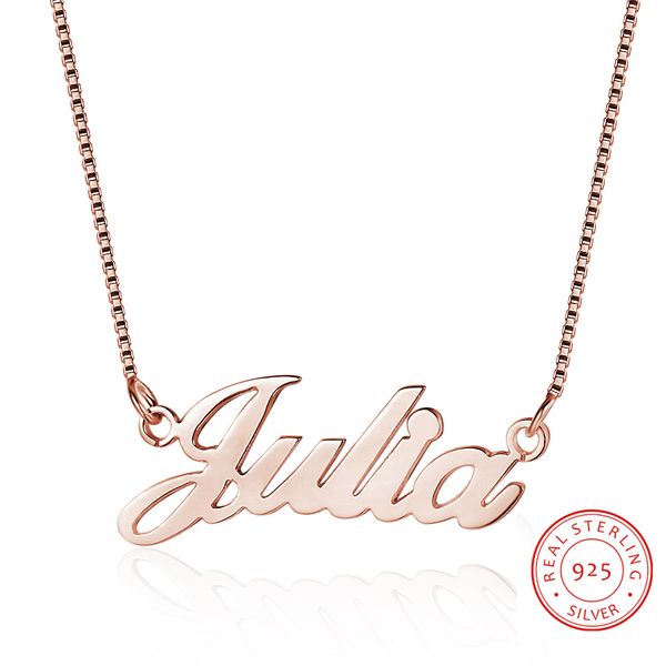 

personalized 925 sterling sliver name necklaces fashion rose gold color pendant engagement jewelry charm promised gift for women, Silver