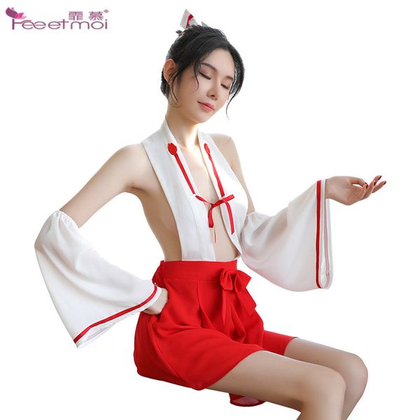 

women lingerie erotic underwear women's halter backless kimono female horn sleeve dress woman fantasy clothing, Red;black