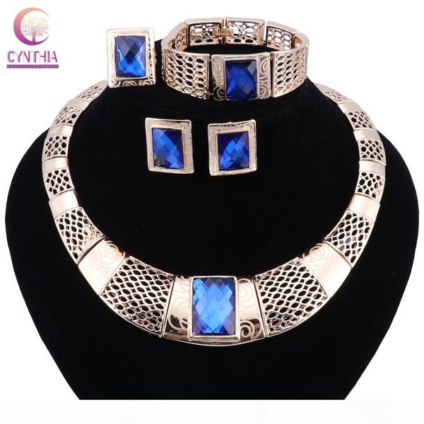 

wholesale dubai gold-color gem crystal jewelry sets costume design nigerian wedding african beads jewelry sets for women, Black
