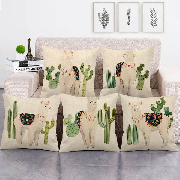 

45cm*45cm alpacas and cacti design linen/cotton throw pillow covers couch cushion cover home decor pillow