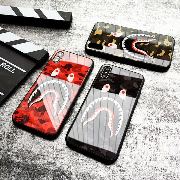 

tempered glass camouflage shark apple iphone 11 pro xr x xs max four corners anti-fall iphone 6s 7 8 7p 8plus silicone case