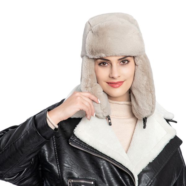 

ladies winter plush fake thick hat ear protectors warm plush hat gorros de inverno feminino toucas de inverno mulher women#g3, Blue;gray
