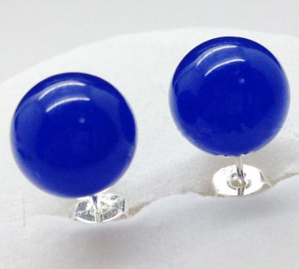 

100% genuine fashion natural 10mm sapphire blue silver earrings