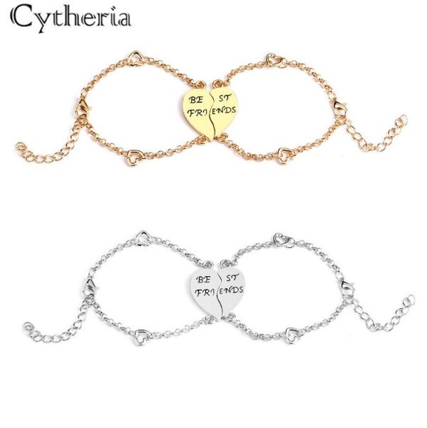 Pulseras bff de mejores amigos para 2 pulseras de cadena con forma de corazón para mujeres y niñas, pulsera llamativa de costura, joyería para volver a la escuela