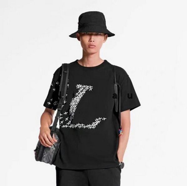 

fashion summer designer mens luxury t-shirt clothing tshirt classic letter airplane paris print t shirt circle casual short sleeve tee top, White;black