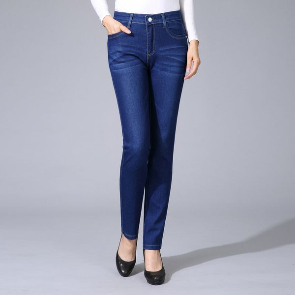 

women blue jeans autumn spring casual straight denim trousers female zipper front woman leisure jean pant plus size leisure wear