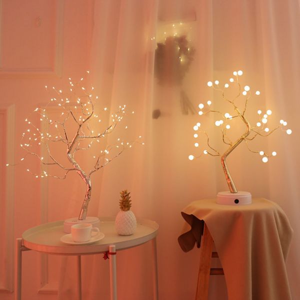 Led Lamp Tree Decoration Table Lamp Pearl Copper Wire Desktop
