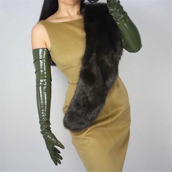 

2019 woman' gloves patent leather pu gloves female army green simulation leather bright dance party cosplay p1370-10, Blue;gray