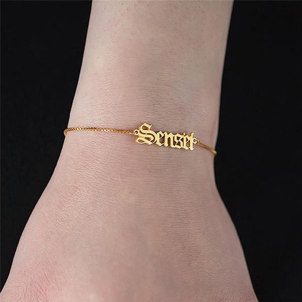 

name bracelet personalized old english bracelet for women custom jewelry box chain kids nameplate hand link bff gift bileklik, Golden;silver