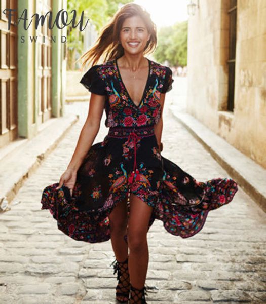 

2020 womens v-neck long boho maxi evening party dress chiffon dress floral halter summer beach dresses, Black;gray