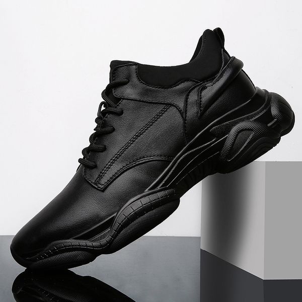

men fashion male casual shoes all black mens genuine leather casual lace up sneakers fashion flats shoes men trend loafers
