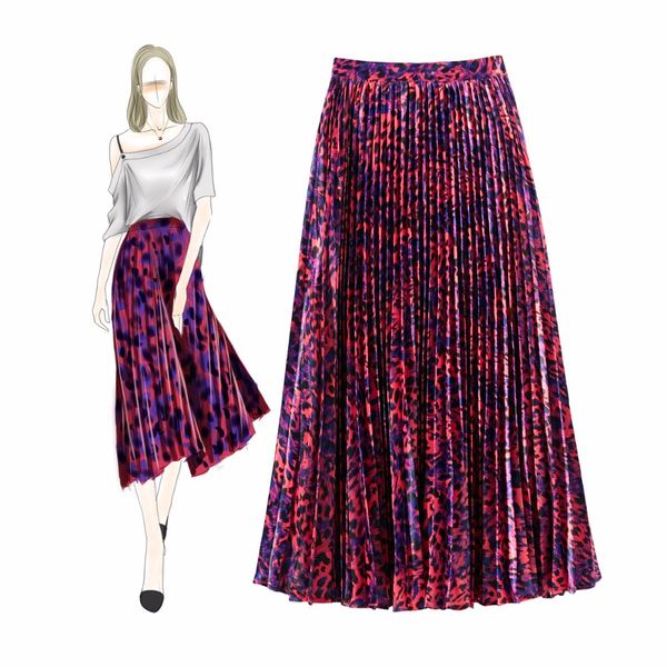 

summer women's print pleated skirt fashion print skirt a086, Black