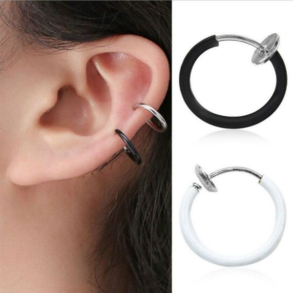 

new invisible no ear hole earrings clip nose ring belly button ring for punk wind jewelry accessories simple tiny hoop single earring, Silver