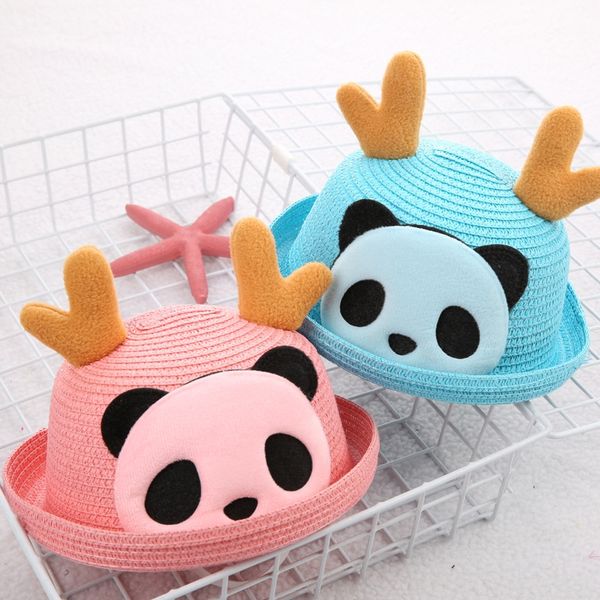 

fisherman sunscreen baby summer sun-shading children's straw boys and girls baby sun-proof panda hat fisherman hat tide, Yellow