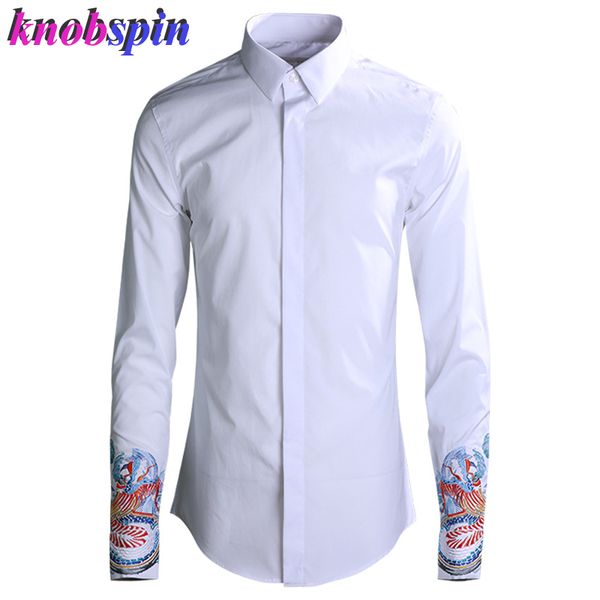

classic cuff print shirt men 2019 business male cotton dress shirts turn-down collar full sleeve camisas masculina, White;black