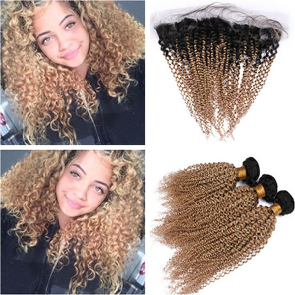 Virgin Peruvian Human Hair Kinky Curly Honey Blonde Ombre Bundles