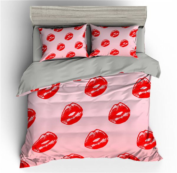 

sexy red lips pattern 3d комплекты постельных принадлежностей розовый пододеяльник set  пододеяльники king size наволочки утешитель ком