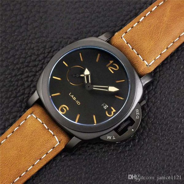 

brand limited edition 1950 pvd black carbon fiber case 00700 lab-id 700 black dial quartz mens watches leather strap luxury gents watches#13, Slivery;brown