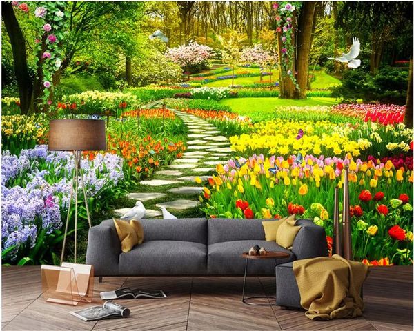 Wallpaper For Living Room Silk Cloth Wallpaper Garden Park Trail Butterfly Nature Landscape Tv 3d Wallpaper Latest Wallpapers Love Wallpaper From