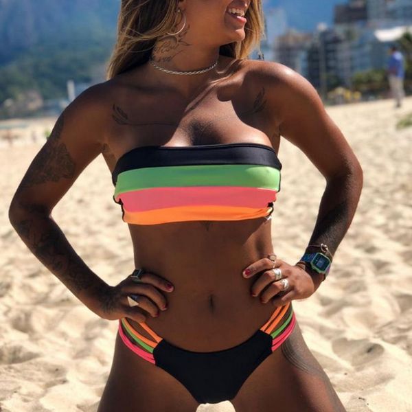 

misswim bandeau bikinis 2020 mujer patchwork mesh swimsuit female swimwear women summer bathing suit brazilian biquini xl