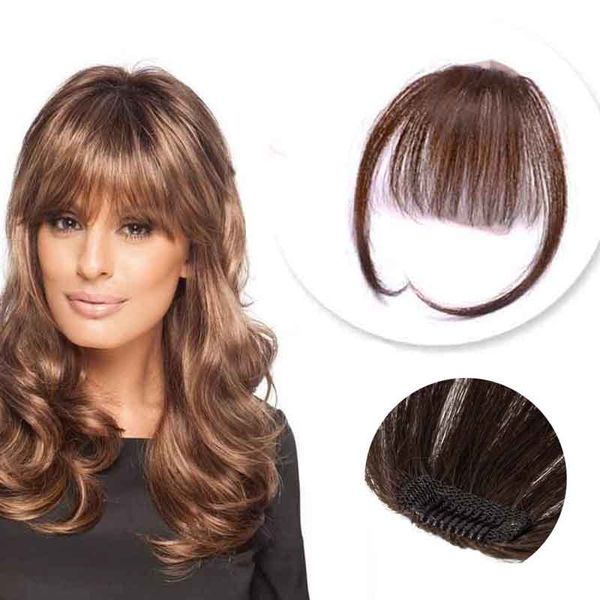Human Hair Clip On Air Bangs Women Dark Brown Hair Bangs With