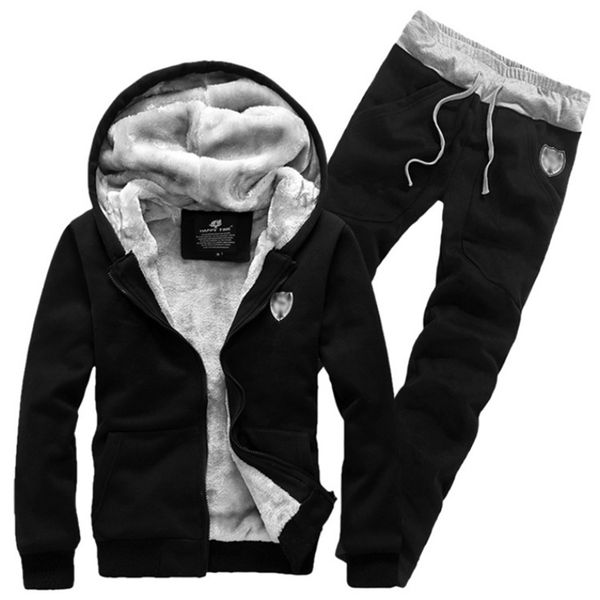 

2016 mens hoodies pants male long sleeve zipper sportsweat male hooded coat hoodies sweatshirt + pants plus size 3xl 50, Black